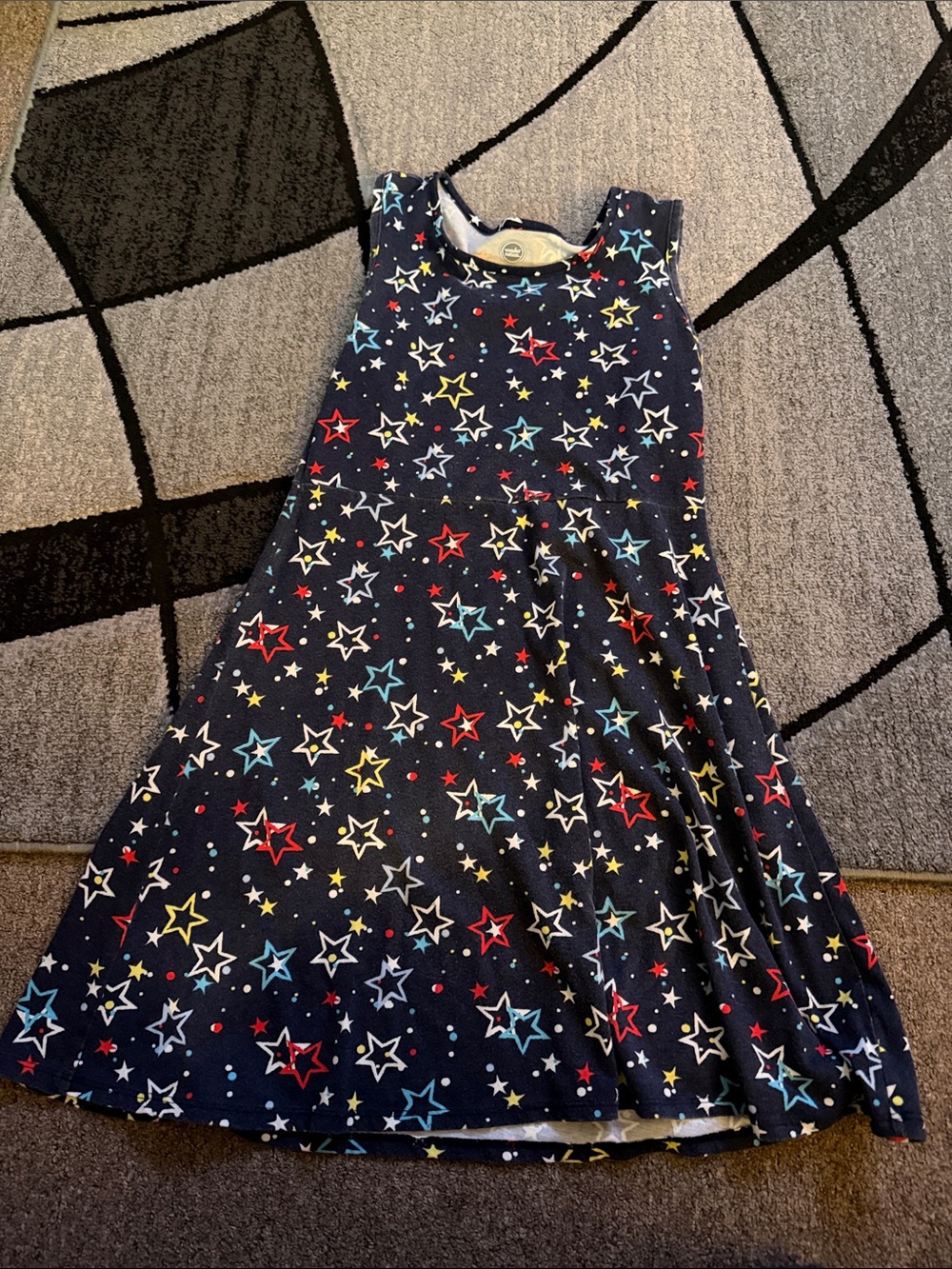 Girls' Navy Star Print Sleeveless Dress